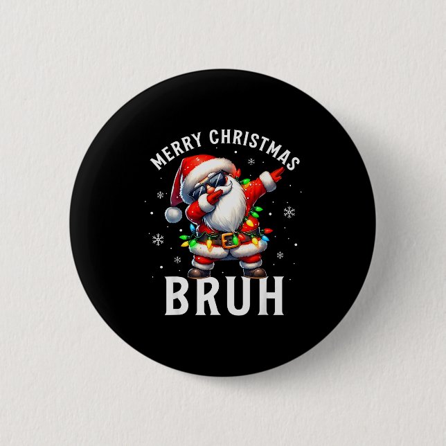 Merry Christmas Bruh Funny Santa Claus Retro Men W Knapp (Framsida)