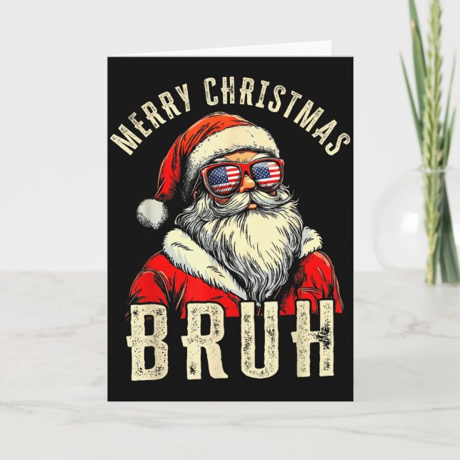 Merry Christmas Bruh Funny Santa Claus Retro Men W Kort (Framsida)