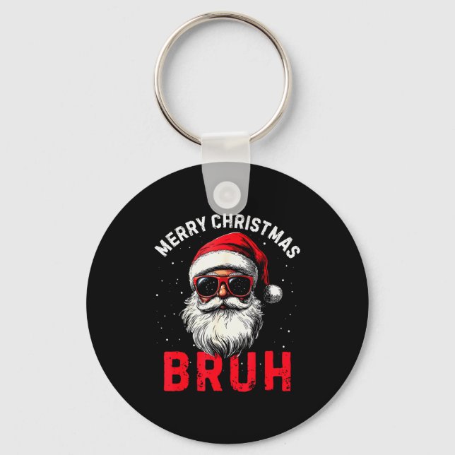 Merry Christmas Bruh Funny Santa Claus Retro Men W Nyckelring (Framsida)