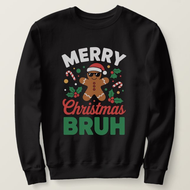 "Merry Christmas BRUH" Gingerbread Lång Ärmad Tröja (Design framsida)