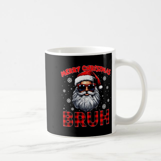 Merry Christmas Bruh Red Plaid Funny Santa Claus M Kaffemugg (Höger)