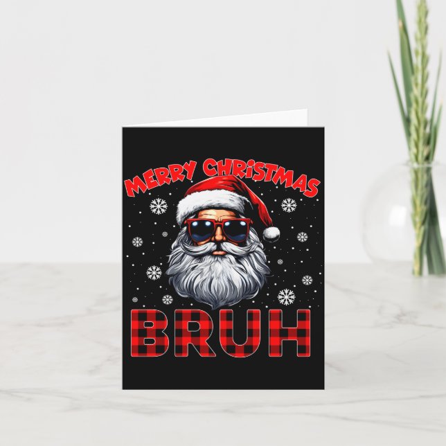 Merry Christmas Bruh Red Plaid Funny Santa Claus M Kort (Framsida)