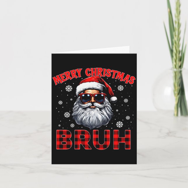 Merry Christmas Bruh Red Plaid Funny Santa Claus M Kort (Framsida)