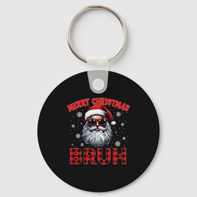 Merry Christmas Bruh Red Plaid Funny Santa Claus M Nyckelring (Framsida)