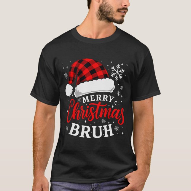 Merry Christmas Bruh Santa Claus Hat Xmas Mens Boy T Shirt (Framsida)