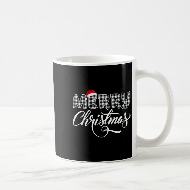 Merry Christmas Buffalo Black And White Plaid For  Kaffemugg (Höger)