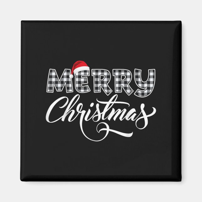 Merry Christmas Buffalo Black And White Plaid For  Magnet (Framsidan)
