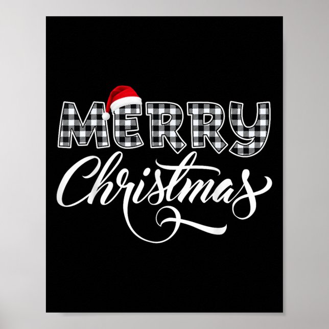 Merry Christmas Buffalo Black And White Plaid For  Poster (Framsidan)