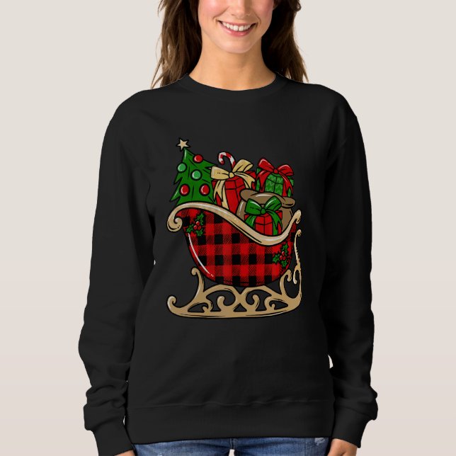 Merry Christmas  Buffalo Plaid Christmas Sleigh T Shirt (Framsida)