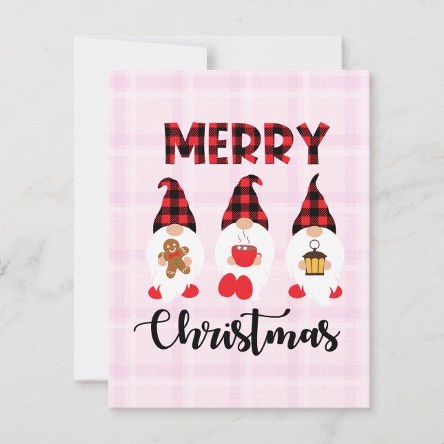 Merry Christmas- Buffalo Plaid Gnomes Anteckningskort (Framsida)