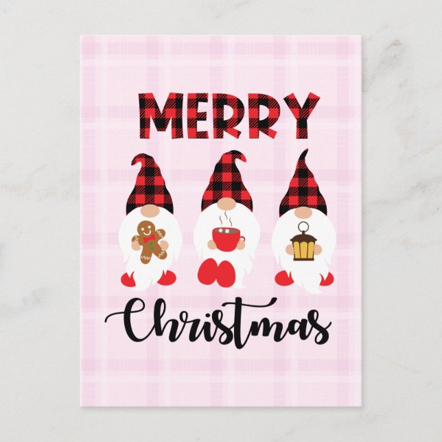 Merry Christmas- Buffalo Plaid Gnomes Vykort (Framsida)