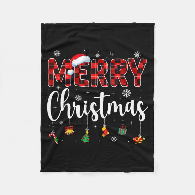 Merry Christmas Buffalo Plaid Red Santa Family Xma Fleecefilt (Framsidan)