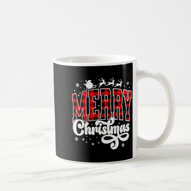 Merry Christmas Buffalo Plaid Red Santa Family Xma Kaffemugg (Höger)
