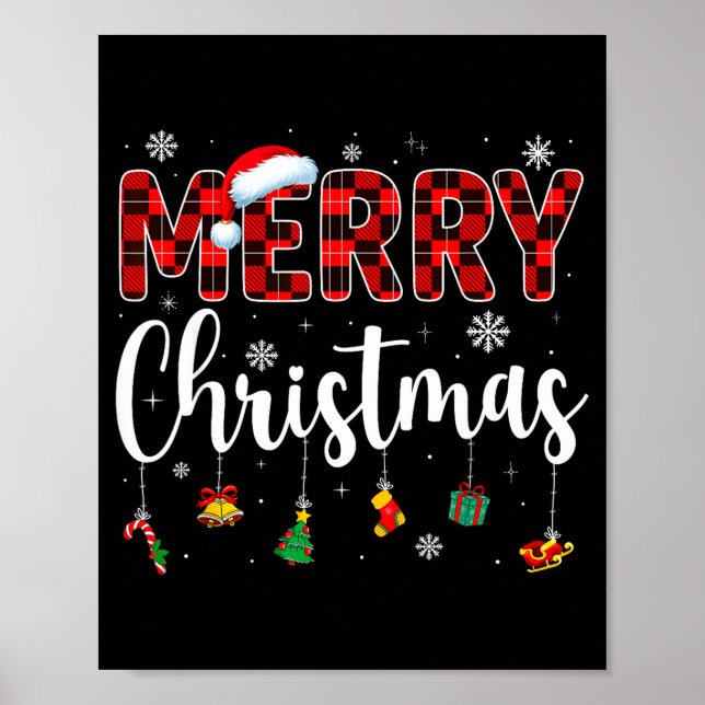 Merry Christmas Buffalo Plaid Red Santa Family Xma Poster (Framsidan)