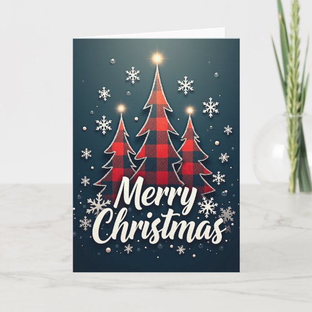 Merry Christmas Buffalo Plaid Trees Cozy Holiday Kort (Framsida)