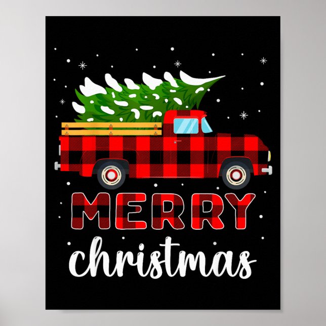 Merry Christmas Buffalo Truck Tree Red Plaid For M Poster (Framsidan)