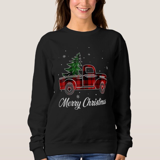 Merry Christmas Buffalo Truck Tree Red Plaid For M T Shirt (Framsida)