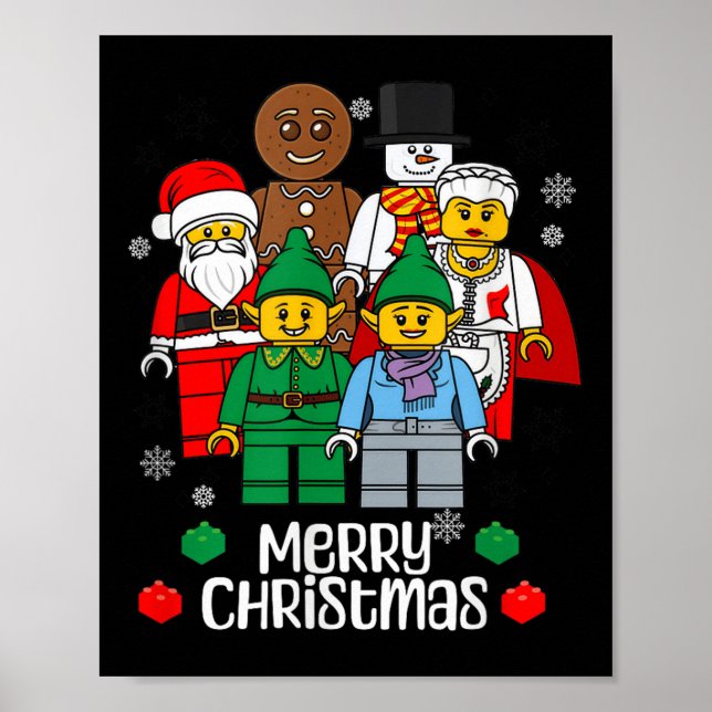 Merry Christmas Building Bricks Santa Elf Snowman  Poster (Framsidan)