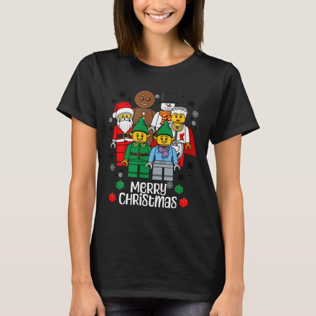 Merry Christmas Building Bricks Santa Elf Snowman  T Shirt (Framsida)