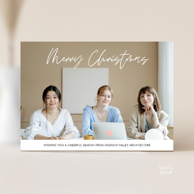 Merry Christmas Business Team Photo  Julkort (Merry Christmas Business Team Photo Holiday Card Modern Minimal Cozy theme)