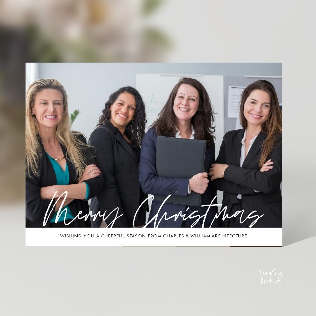 Merry Christmas Business Team Photo Julkort (Merry Christmas Business Team Photo Modern minimal Holiday Card for Clients in Black and White theme)