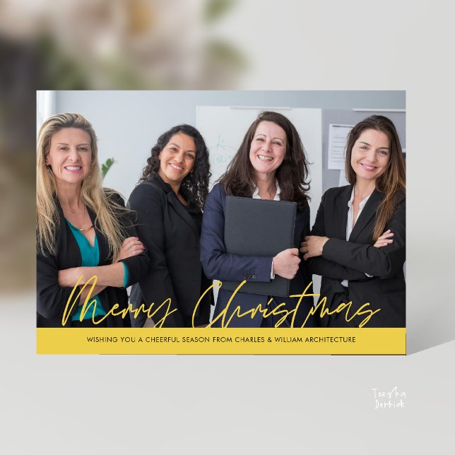Merry Christmas Business Team Photo Julkort (Merry Christmas Business Team Photo Modern minimal Holiday Card for Clients in Yellow Gold )