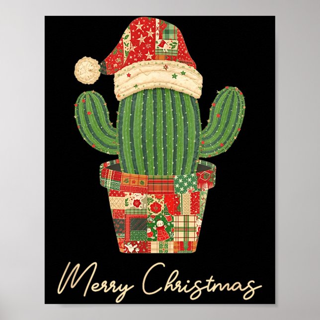 Merry Christmas Cactus Patchwork Quilt  Poster (Framsidan)