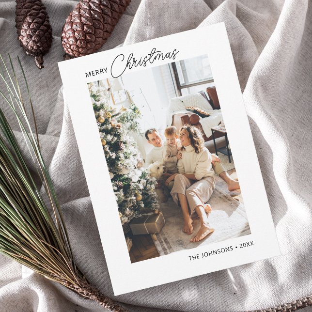 Merry Christmas Calligraphy Photo Holiday Card Julkort (Skapare uppladdad)