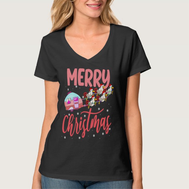 Merry Christmas Camping Funny Santa Chicken Campin T Shirt (Framsida)