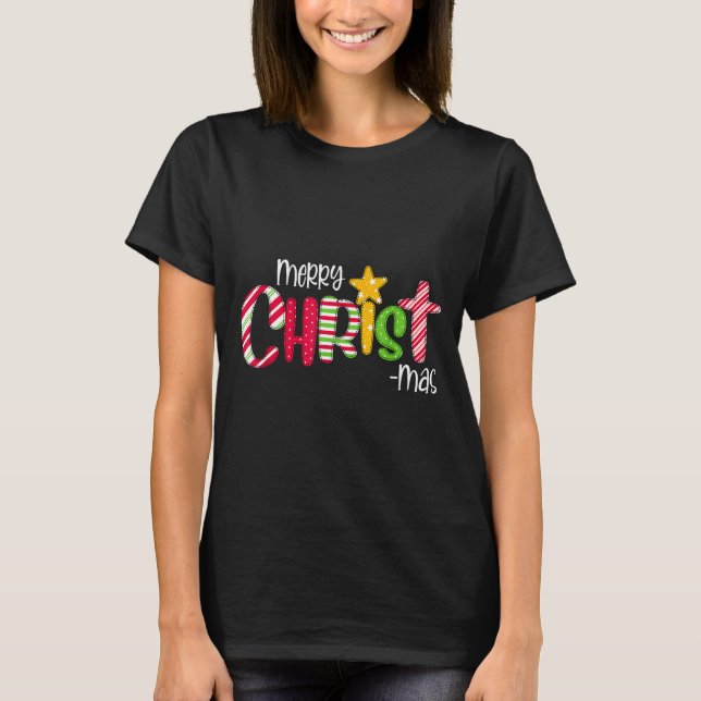 Merry Christmas Candy Cane Christ Holiday Faith  T Shirt (Framsida)