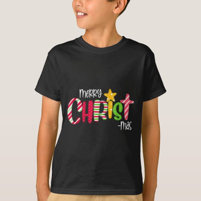 Merry Christmas Candy Cane Christ Holiday Faith  T Shirt (Framsida)