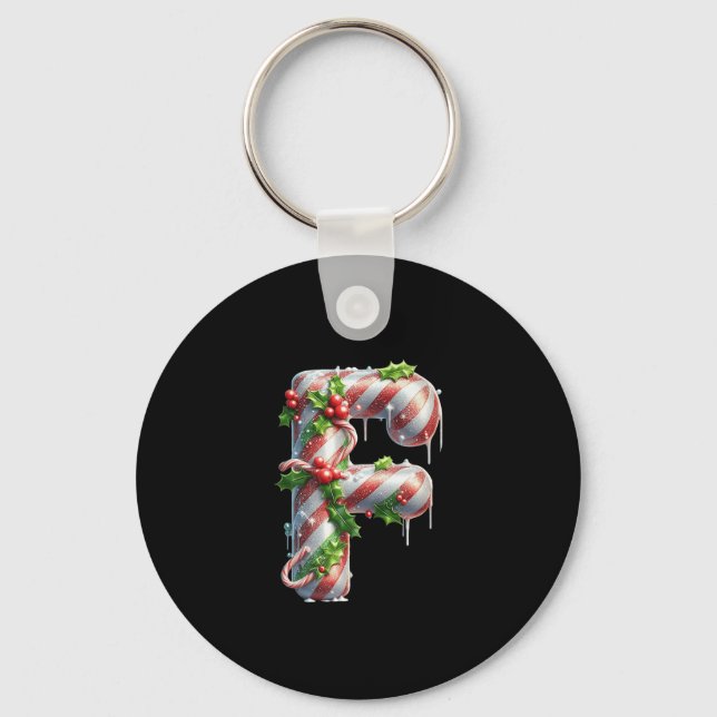 Merry Christmas Candy Cane Letter F Premium  Nyckelring (Framsida)