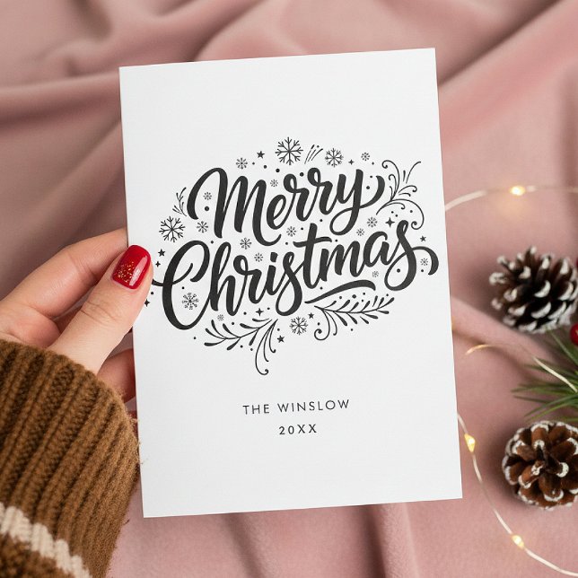 Merry Christmas Card – Custom Name & Year, Modern Julkort (Skapare uppladdad)