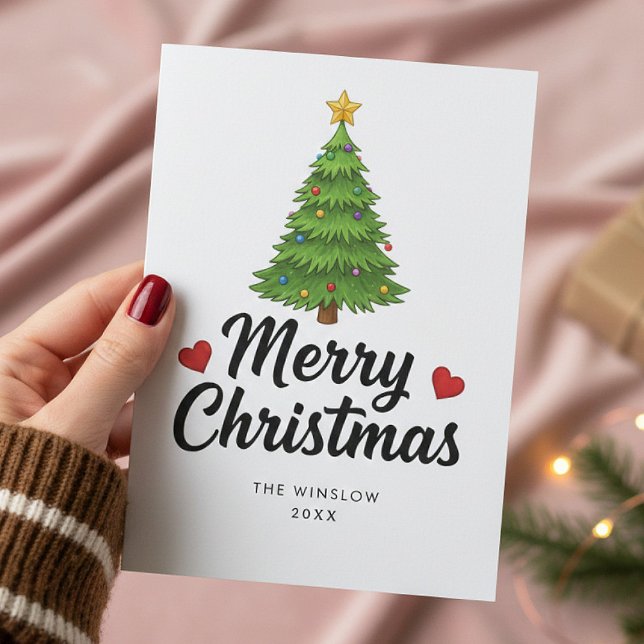 Merry Christmas Card – Custom Name & Year, Modern Julkort (Skapare uppladdad)
