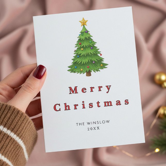 Merry Christmas Card – Custom Name & Year, Modern Julkort (Skapare uppladdad)
