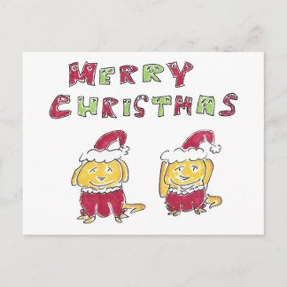 Merry Christmas Cartoon Yellow Labs  Helg Vykort