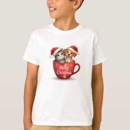 Merry Christmas Cat and Dog in Mug Shirt, Cute Pet T Shirt