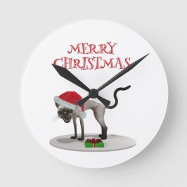 Merry Christmas. Cat with Santa hat Rund Klocka