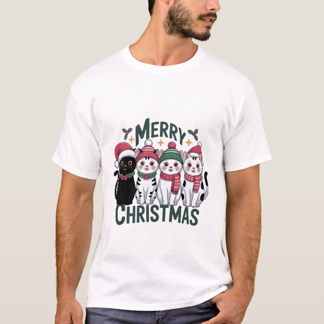 Merry Christmas Cats Design – Cute Funny Kawaii Ca T Shirt (Framsida)