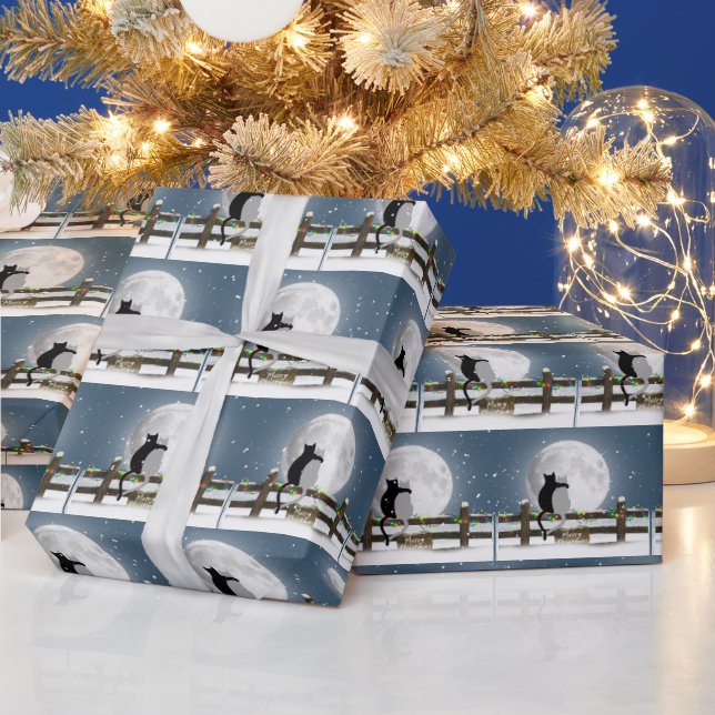 Merry Christmas Cats On a Winter Fence Presentpapper (Helgdagar)