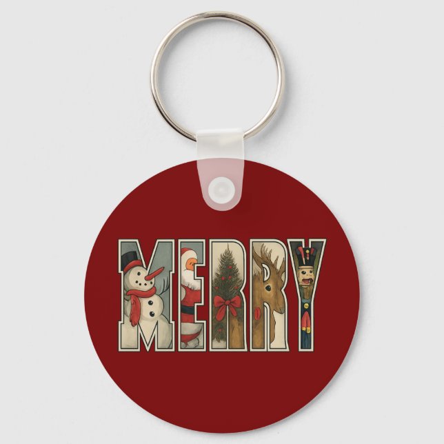MERRY – Christmas Character Letter Art Nyckelring (Framsida)