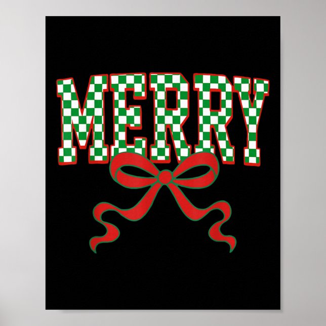 Merry Christmas Checkered Preppy Coquette Bow Xmas Poster (Framsidan)