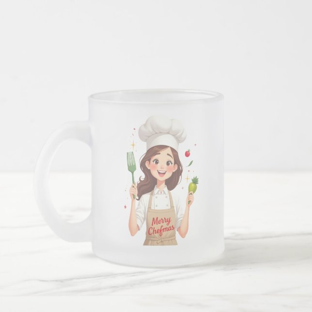 Merry Christmas Chef Girl Frosted Mug Frostad Glasmugg (Vänster)