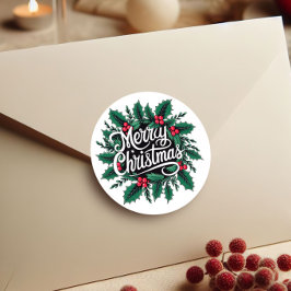 Merry Christmas Cherries & Holly Envelope Seal Runt Klistermärke