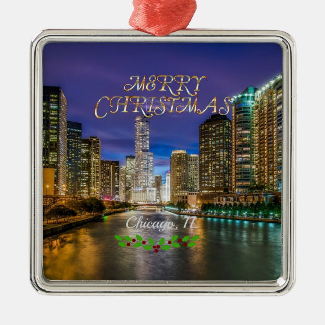 Merry Christmas! Chicago River, Julgransprydnad Metall (Framsidan)