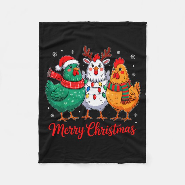 Merry Christmas Chicken Farmer Animal Santa Hat Xm Fleecefilt (Framsidan)