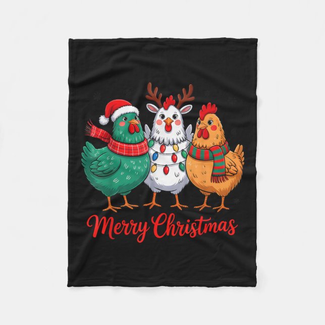 Merry Christmas Chicken Farmer Animal Santa Hat Xm Fleecefilt (Framsidan)