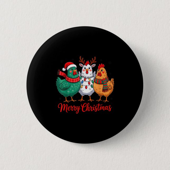 Merry Christmas Chicken Farmer Animal Santa Hat Xm Knapp (Framsida)