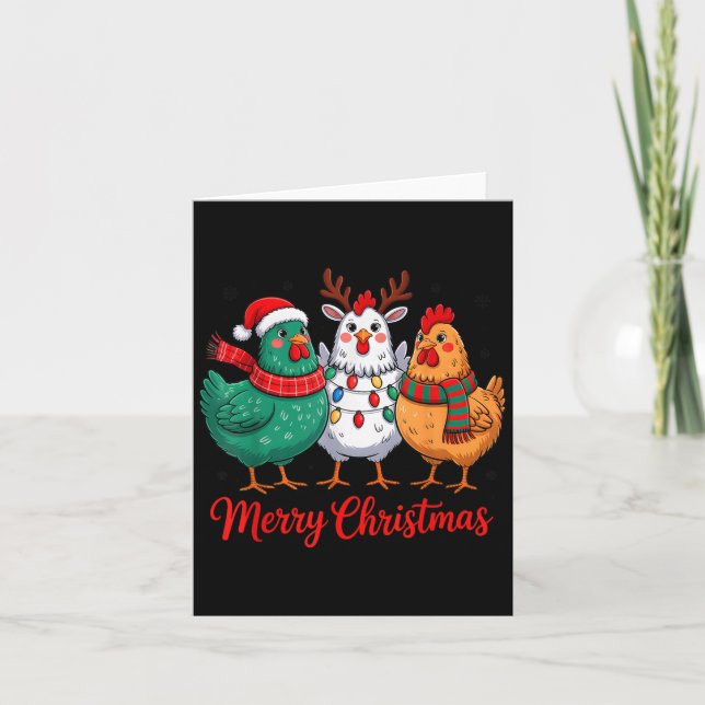 Merry Christmas Chicken Farmer Animal Santa Hat Xm Kort (Framsida)