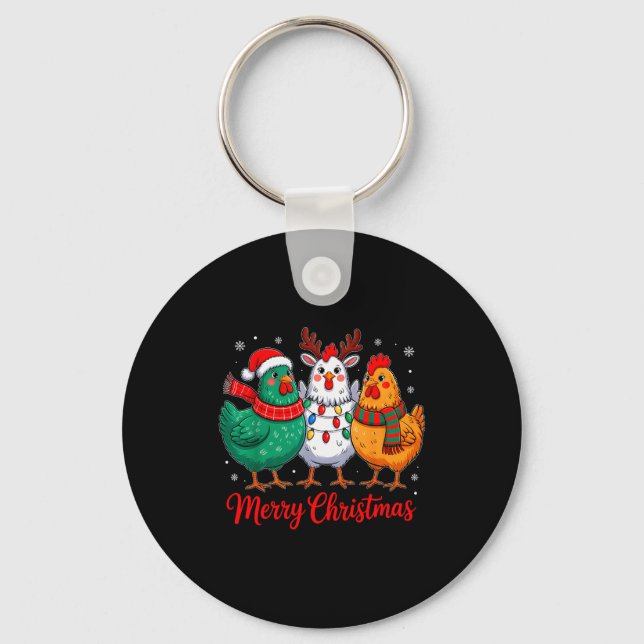 Merry Christmas Chicken Farmer Animal Santa Hat Xm Nyckelring (Framsida)